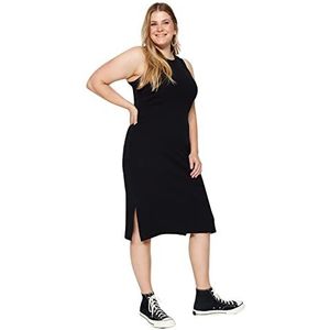 Trendyol Midi Shift getailleerde gebreide jurk in grote maten voor dames, Zwart, XXL grote maten