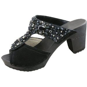 Woody Michelle 12232/85 clogs en slippers voor dames, velours zwart 40, 40 EU