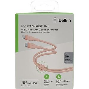 Belkin BoostCharge Flex siliconen USB Type C/Lightning-kabel (1 m), MFi-gecertificeerde 20 W PD Power Delivery-snellaadkabel voor iPhone 14/14 Plus, 13, 12, Pro, Max, mini, SE, iPad en meer – Roze
