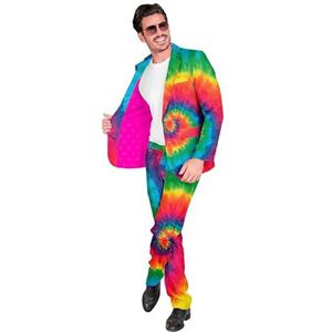 Widmann - Kostuum party fashion pak, tie-dye patroon, jas en broek, neon, batik, showmen