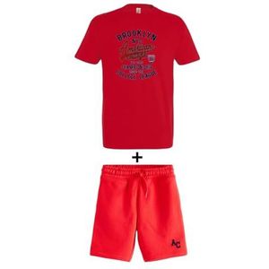 AMERICAN COLLEGE USA 2-delige set T-shirt + uniseks shorts, Rood, L