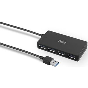 USB-hub met 4 poorten 3.0, compact en snel; ideaal voor het aansluiten van meerdere apparaten en snelle gegevensoverdracht.