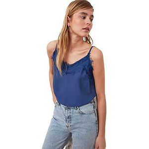 TRENDYOL Gedetailleerde damesblouse met kant, blauw, 40