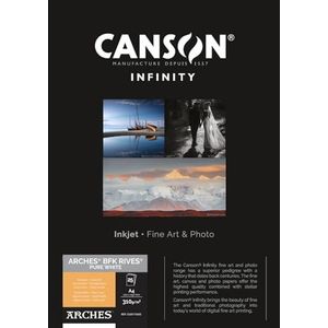 Canson Infinity BFK Rives 100% textuur, 310 g, doos A4, 25 stuks, zuiver wit