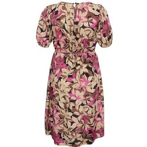 Kaffe Curve Plus-Size damesjurk, knielengte, korte mouwen, tailleriem, Shoking Pink Flower Print, 48 (L)