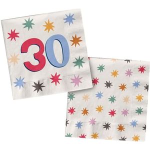 Folat 26876 Decoratie wit met kleurrijke sterrenservetten - 30-Starburst-33 x 33 cm-20 stuks vrolijk en kleurrijk feestservies voor kinderen en volwassenen verjaardag, meerkleurig