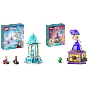 LEGO Disney Princess De magische draaimolen van Anna en Elsa, Inclusief 3 Poppetjes en Olaf Figuur met 2 Minisleetjes, 43218 & LEGO | Disney Princess Draaiende Rapunzel Set, vanaf 5 Jaar, 43214