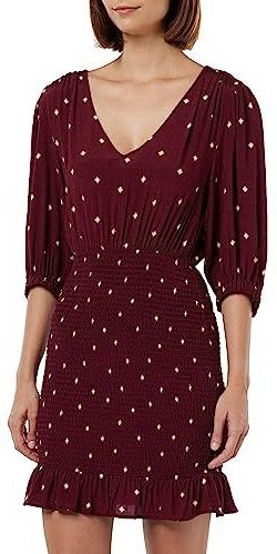 Pepe Jeans - Gunila - Jurk - Donkerrood - V-hals - Korte Lengte