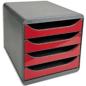 Exacompta - ref. 310718D - Ladebox - Bureau - kantoor BIG-BOX met 4 laden voor A4+ documenten - Afmetingen: Diepte 34,70 x Breedte 27,80 x Hoogte 26,70cm - Zwart/Carmijnrood