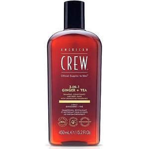 American Crew 3-in-1 Ginger & Tea Shampooing, Conditioner & Body Wash voor Haar en Lichaam (450ml), Versterkend en Hydraterend.