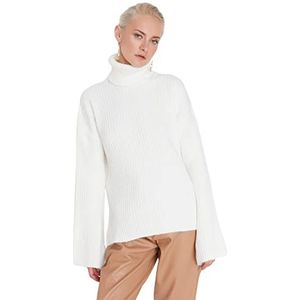 Trendyol Dames coltrui effen oversized sweater sweatshirt, Ecru, S, Ecru, S