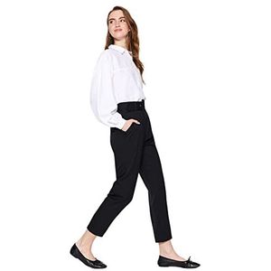 Trendyol Vrouwen bescheiden hoge taille rechte been gemonteerd bescheiden broek, zwart, 36, Zwart, 34