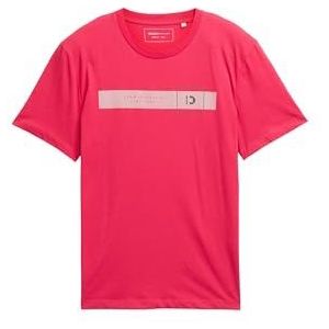 TOM TAILOR Denim Basic T-shirt voor heren met logo-print, 27471 - Azalea Magenta, L
