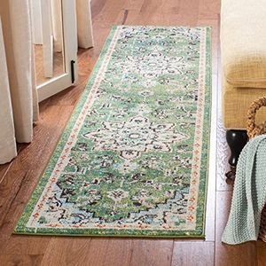 SAFAVIEH Modern chic tapijt voor woonkamer, eetkamer, slaapkamer - Madison Collection, laagpolig, in groen en turquoise, 61 x 244 cm