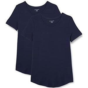 Amazon Essentials Damestuniek met korte mouwen, ronde hals, 2 stuks, marineblauw, maat L