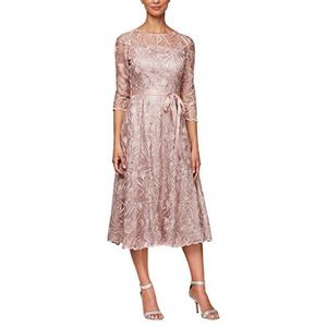 Alex Geborduurde mouwen voor dames in theelengte (Petite Missy) jurk voor speciale gelegenheden, Rosé, 38 Petite