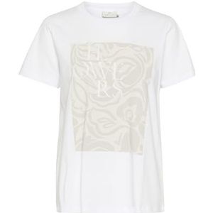 Kaffe - Shirt 'KA Rita' - Beige/Wit - Jersey - Normale Pasvorm - Kwartmouw