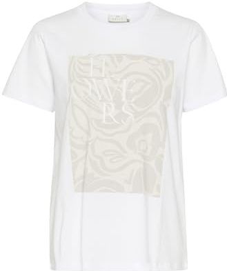 Kaffe - Shirt 'KA Rita' - Beige/Wit - Jersey - Normale Pasvorm - Kwartmouw