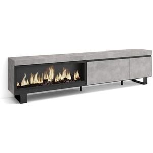 Skraut Home | TV-Meubel, Lowboard | Woonkamer, Eetkamer | 237x57x35 cm | Groot formaat TV | Elektrische haard XXL | Industrieel design | Moderne stijl | Cement