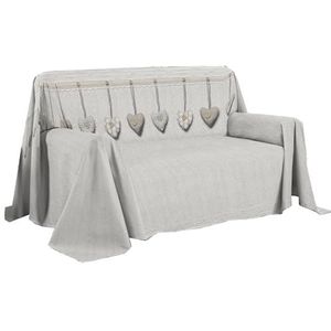 PENSIERI DELICATI Bankhoes 250 x 290 cm, gemaakt in Italië, sprei van 100% puur katoen, motief hart om op te hangen, beige, ideaal als bankdeken of zomerdeken (2-zits)