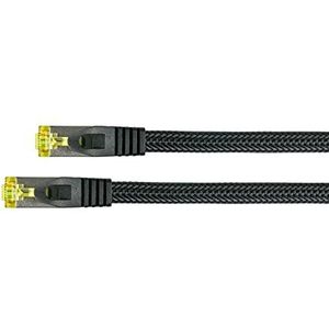 PYTHON RJ45 Ethernet LAN-patchkabel met Cat. 7 ruwe kabel, met vergrendelingsbescherming RNS en nylon vlecht, S/FTP, PiMF, halogeenvrij, 500MHz, OFC, 10-gigabit-compatibel - zwart, 7,5 m