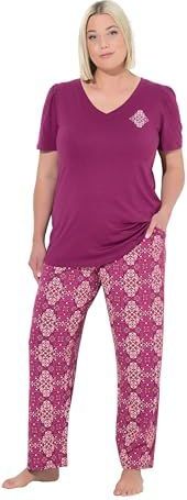Ulla Popken Pyjama  fuchsia / wit