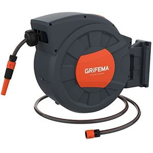 GRIFEMA G301-35 Persluchtslanghaspel, Slanghaspel met Automatische Oproller voor Perslucht Slang, 180 ° Muur Draaibaar, （Slang: 35m+1.5m）