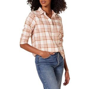 Amazon Essentials Women's Lichtgewicht geruite flanellen overhemd met klassieke pasvorm en lange mouwen, Ecru Lichtroze Geruit, XXL
