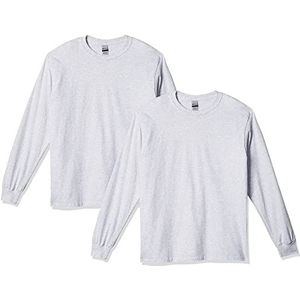 Gildan Ultra katoenen T-shirt met lange mouwen voor heren (Pack van 2), Ash Grey (2-pack), L