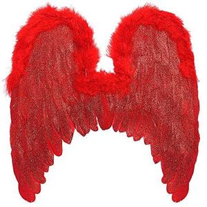 Widmann 01199 Veervleugels, met Marabu versiering en glitter, rood, engel, duivels, kostuum, accessoire, carnaval, themafeest