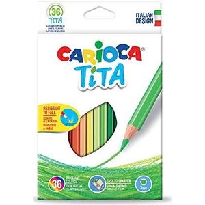 Carioca Tita Kleurpotloden, zeshoekige harsstiften, voor kinderen en volwassenen, voor tekenen en kleuren, zacht schrijven, verschillende kleuren, 36 stuks