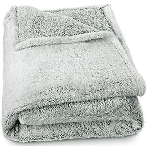 aqua-textil Wollige knuffeldeken 150 x 200 cm, grijs-wit, melange, pluche tv-deken, sprei, Sherpa fleece, Oeko-Tex