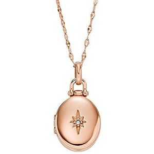 Fossil Ketting voor Vrouwen Locket Collection Rose Gold-Tone Roestvrij Staal Ketting, Lengte: 450mm+50mm, JF04429791