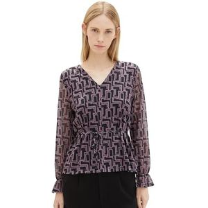 TOM TAILOR T-shirt met lange mouwen voor dames, 33990 - Zwart Paars Abstract Design, XXS