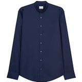 Overhemden - Donkerblauw - Slim Fit - Lange Mouwen - Opstaande Kraag