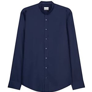 Overhemden - Donkerblauw - Slim Fit - Lange Mouwen - Opstaande Kraag