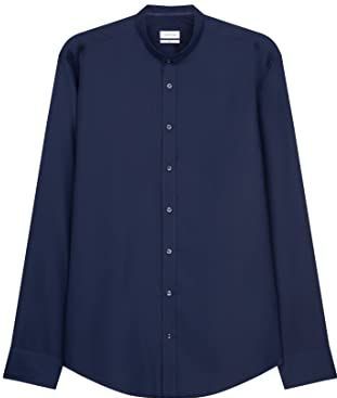 Overhemden - Donkerblauw - Slim Fit - Lange Mouwen - Opstaande Kraag