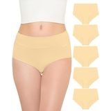 TANSTC Onderbroeken voor dames, set van 5 stuks, stretch, katoen, hoge taille, ademend, zacht, vrouwenondergoed, 5 x huidtinten, L