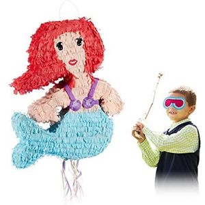 Relaxdays pinata zeemeermin, om op te hangen, voor jongens & meisjes, zelf opvullen, papier, kleurrijk
