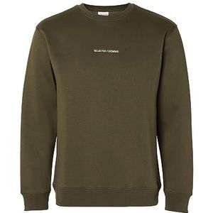 SELECTED HOMME Heren sweatshirt geborduurd, dark olive, XXL