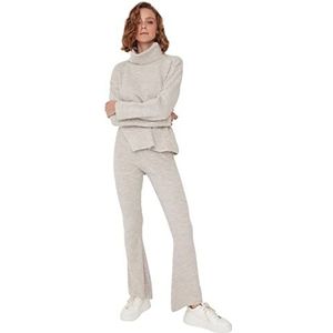 Trendyol Dames Loungewear Normale Taille Rechte Pijpen Getailleerde Broek, Steen, L