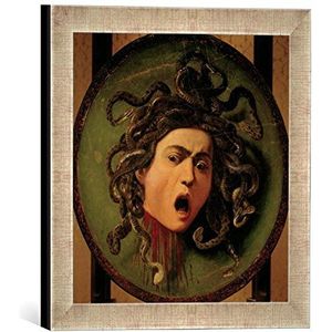 Ingelijste foto van Michelangelo Merisi Caravaggio ""Medusa, geverfd on a leather jousting shield, c.1596-98"", kunstdruk in hoogwaardige handgemaakte fotolijst, 30x30 cm, zilver raya
