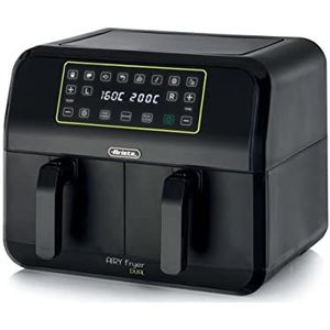 Ariete 4623 Airy Fryer Dual, luchtfriteuse met dubbele mand, 1700 W, inhoud 8 l, 3 kookfuncties, digitaal led-touch-paneel, 8 vooraf ingestelde programma's, timer, 2 trommels, zwart