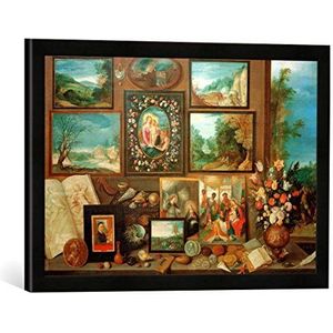 Ingelijste foto van Frans Francken II ""Een kunstkamer"", kunstdruk in hoogwaardige handgemaakte fotolijst, 60x40 cm, mat zwart