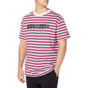STARTER BLACK LABEL Heren Starter Stripe Jersey T-shirt, Cityrood/wit/donkerblauw/zilver, L