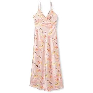 Hope & Ivy Saffraan Plunge Front Maxi Cami Jurk met Kruis Over Kant Trim in Zachte Bloemen Speciale Gelegenheid, roze, 34