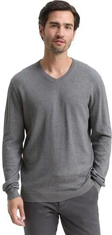 TOM TAILOR - Trui - Grijs Gemêleerd - Knitwear - V-hals