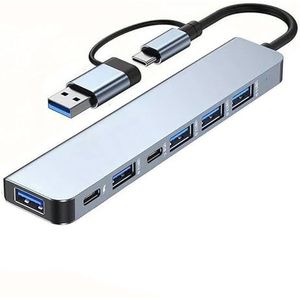 POLY POOL - PP4822 7-poorts USB-hub, compacte USB-splitter met 7 poorten, aluminium, USB-adapter