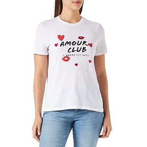 ONLY Dames ONLBONE REG S/S Heart TOP Box JRS T-shirt, Helder Wit/Print: AMOUR, S (2 stuks)