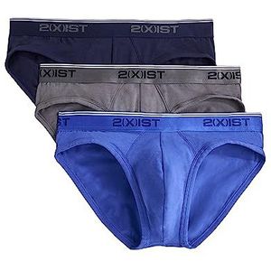 2(X) IST Men's Cotton Stretch No Show Brief 3-Pack, Eclipse/Lead/Dazzling Blue, X-Large